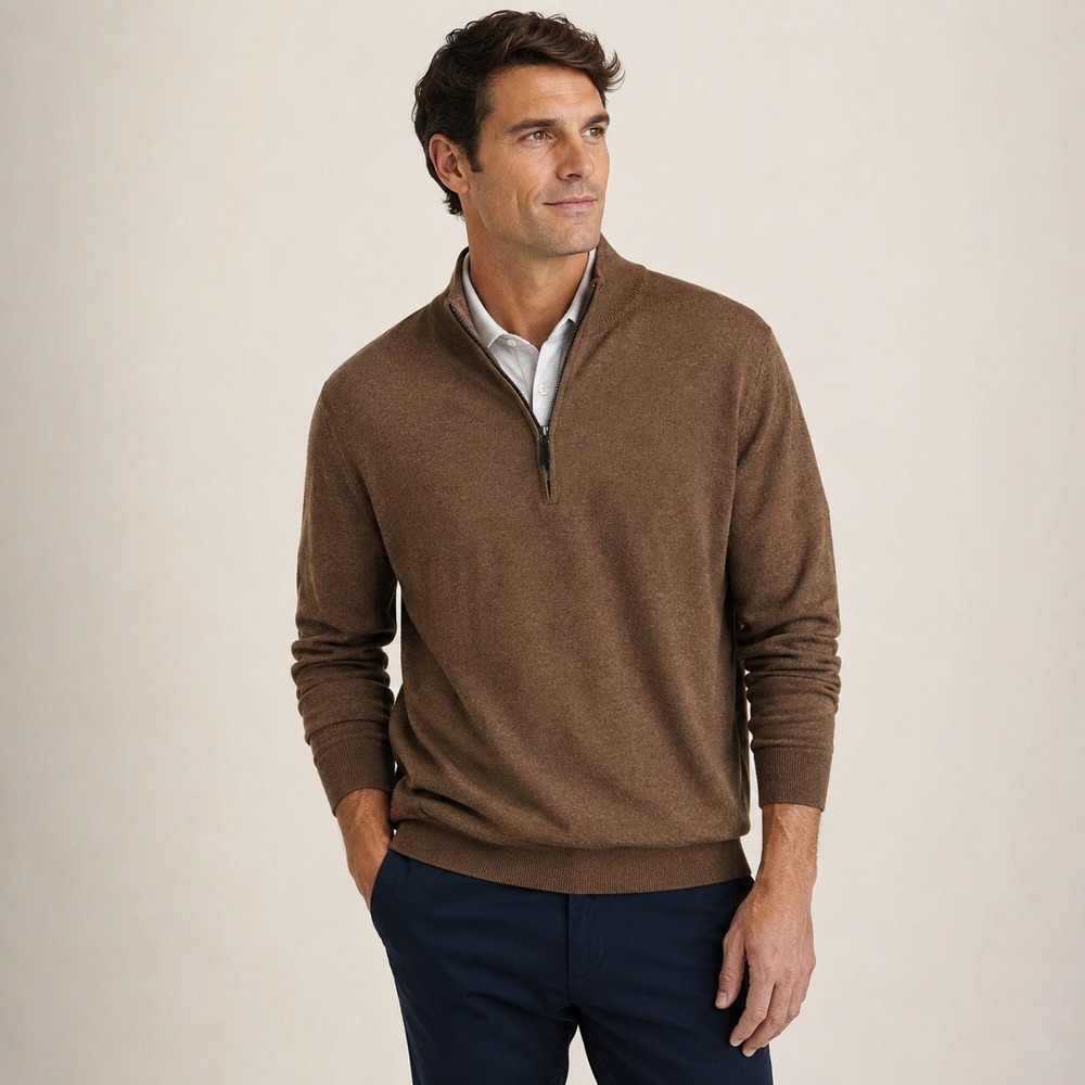 Peter Millar Quarter Zip Sweater XXL Brown Merino Wool Blend Pullover